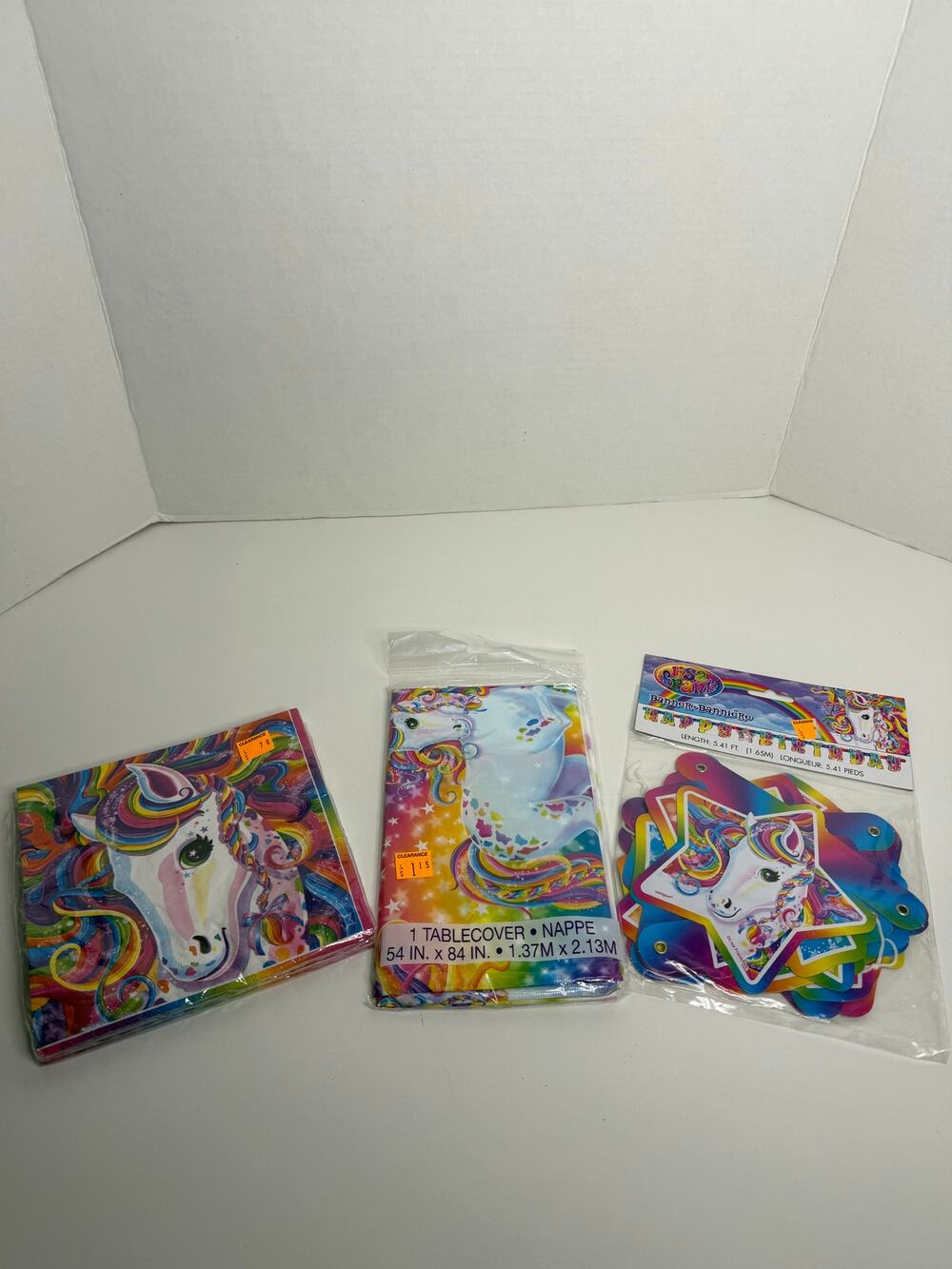 NEW Vintage Deadstock Lisa Frank Unicorn Party Decor Birthday Banner Napkins